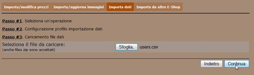 Newcart carica file users.csv